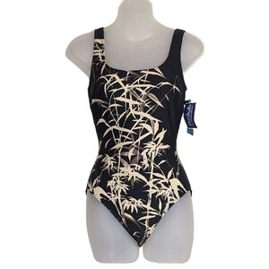💠Sessa Leaf Print One Piece Swimsuit Ballet Back Full Coverage Tummy Control
